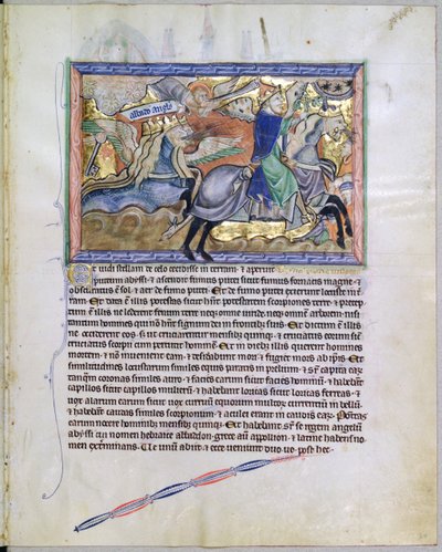 Exterminans, il re delle locuste, sorge dal pozzo, dal Gulbenkian Apocalypse, c.1265-70 da English School